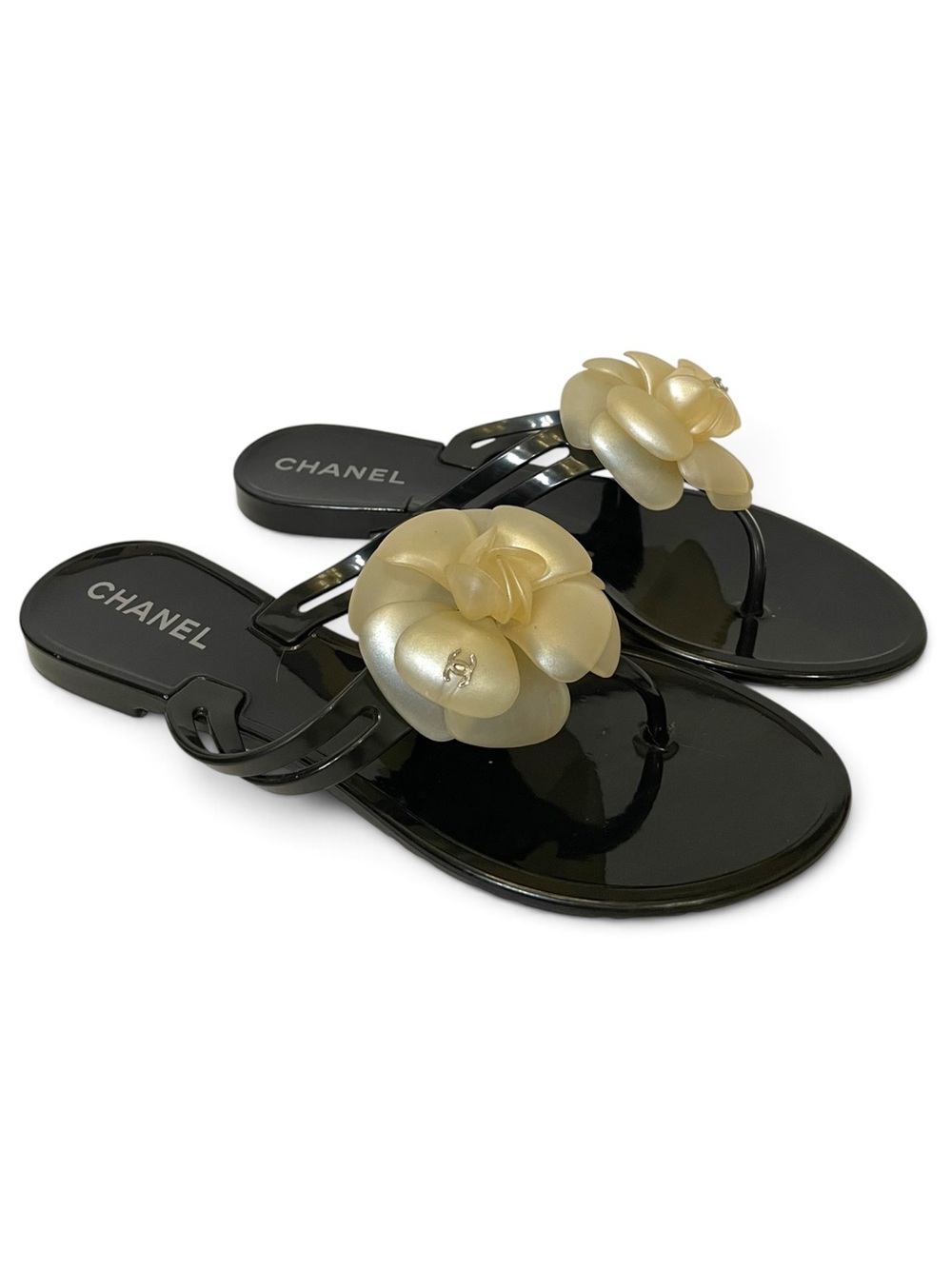 CHANEL Black Camellia Sandals Size 36